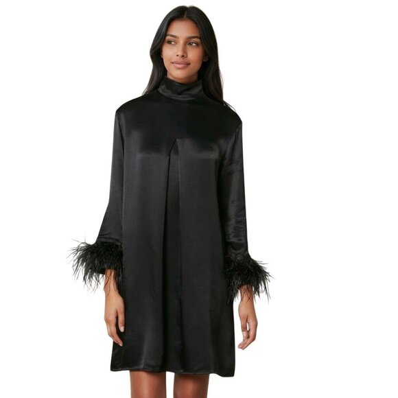 Sleeper Black Party Shirt Dress w/ detachable feather trims NWT - Size S - Picture 1 of 9